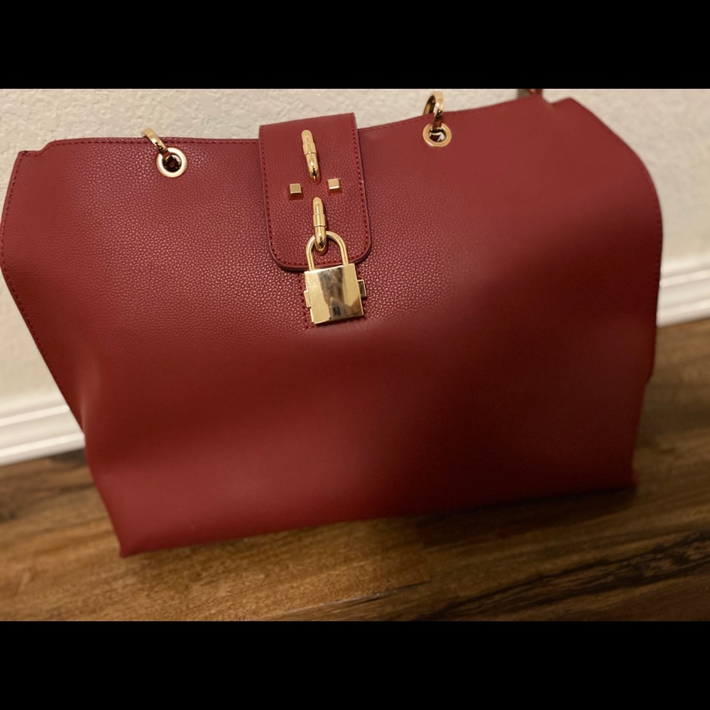 Large Red Purse with a small red makeup bag